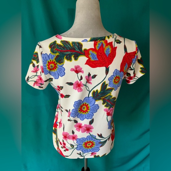 Ann Taylor Factory Multicolor Floral Short Sleeve Top, Size Petite Small - Picture 2 of 4